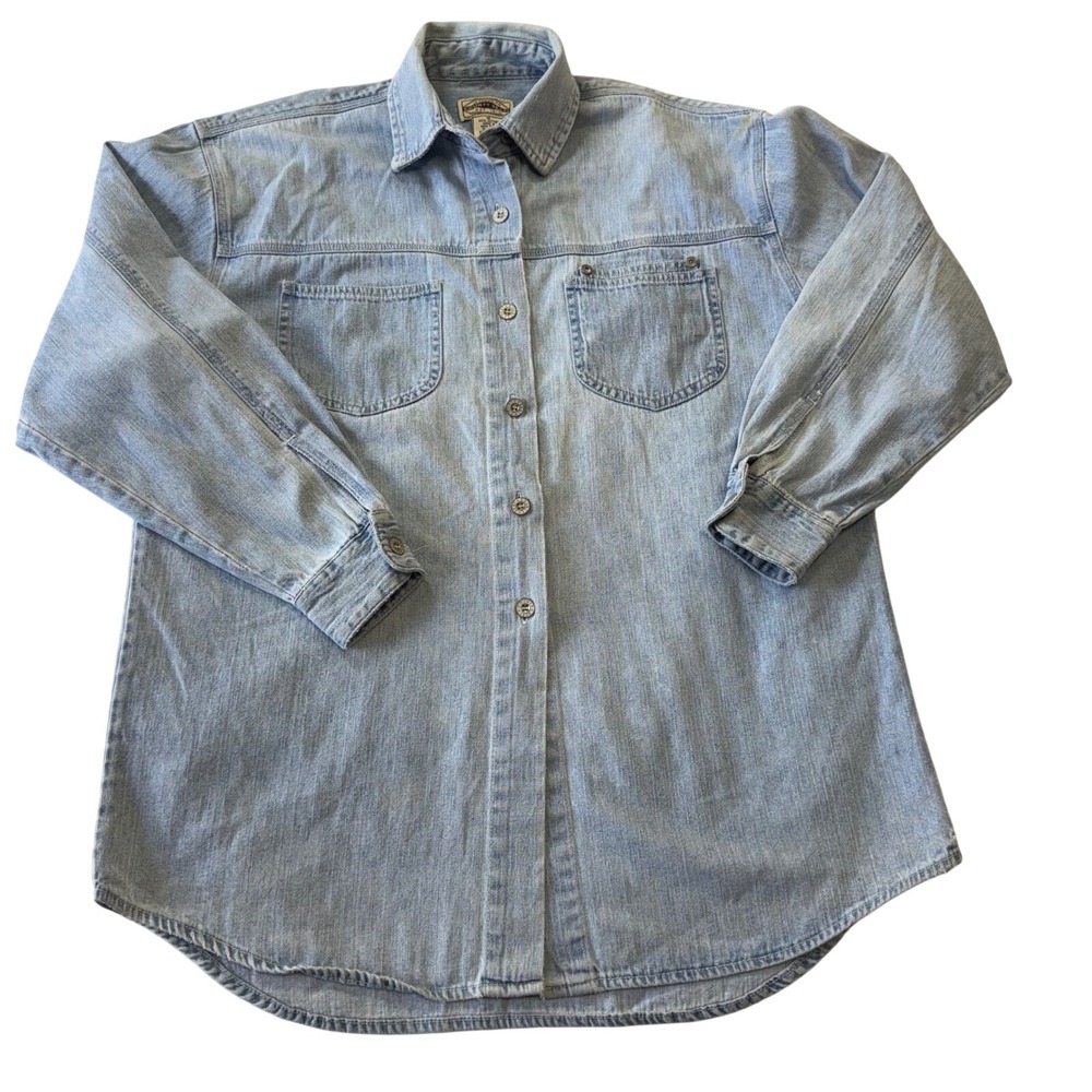 Vintage 90s County Seat Jeanswear Denim Button Up Shirt Light Wash Blue Size M